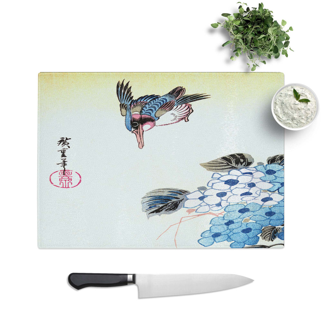Glass Hydrangea And Kingfisher by Utagawa Hiroshige Chopping Board