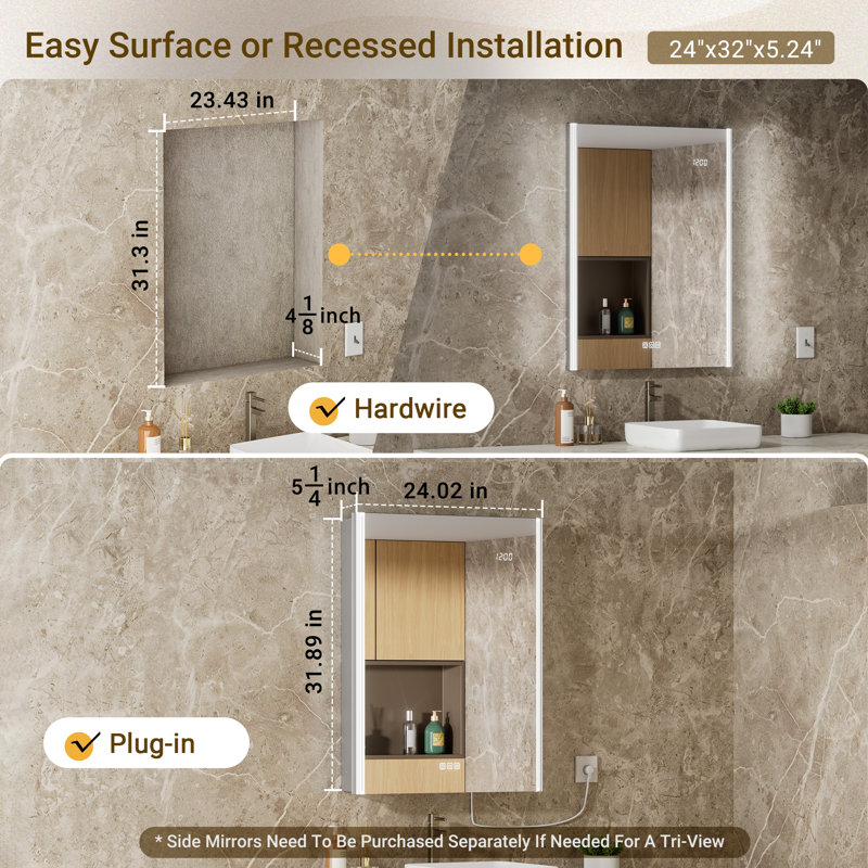 Anneta LED Medicine Cabinet with Mirror, Adjustable Shelves, Anti-Fog, Outlet & USB Ports, Recessed/Surface Mount