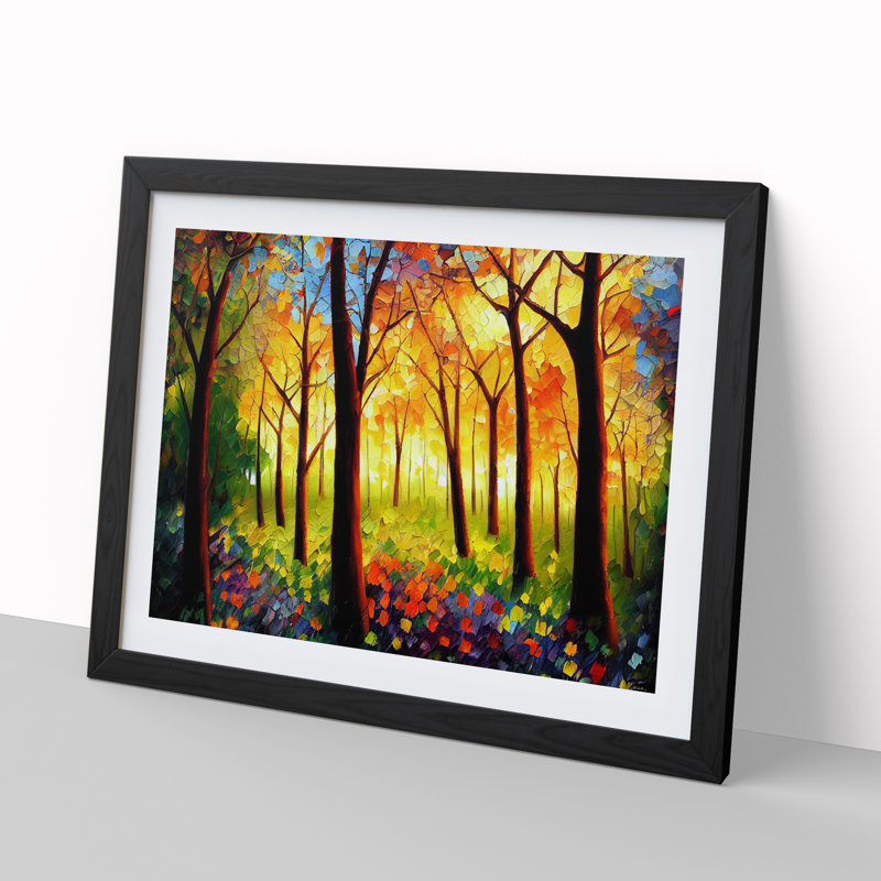 Colourful Spring Forest - Single Picture Frame Print, Black Framed, 25cm H x 34cm W x 2cm D