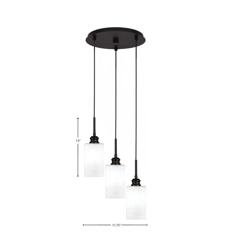 Edge 3 Light Cluster Pendalier Shown With 4" Square Clear Bubble Glass, Espresso