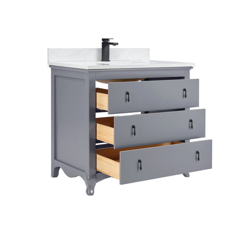 36" Cadet Finish Solid Wood Sink Vanity  With 1' Artificial Stone Top, Cadet