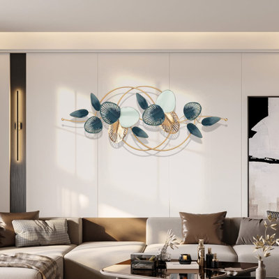 Modern Minimalist 3D Hollow-out Metal Leaves Wall Decor Floral Plant Theme Gold Green Ready to Display Horizontal Vertical Hanging for Living Room Entryway
