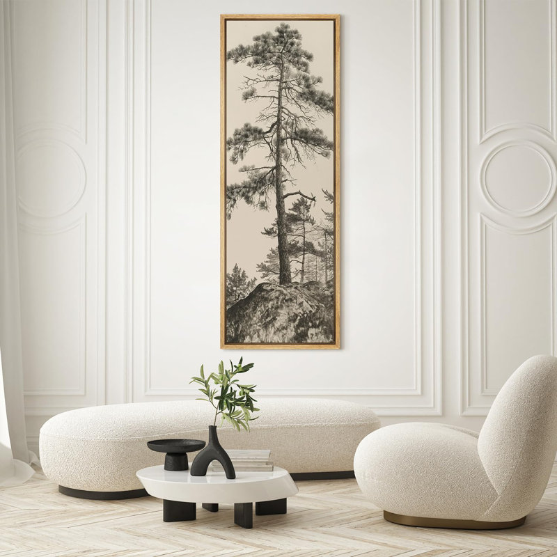 Vintage Pine Tree Landscape Modern Rustic Artwork - Extra Large Framed Wall Art Canvas Print