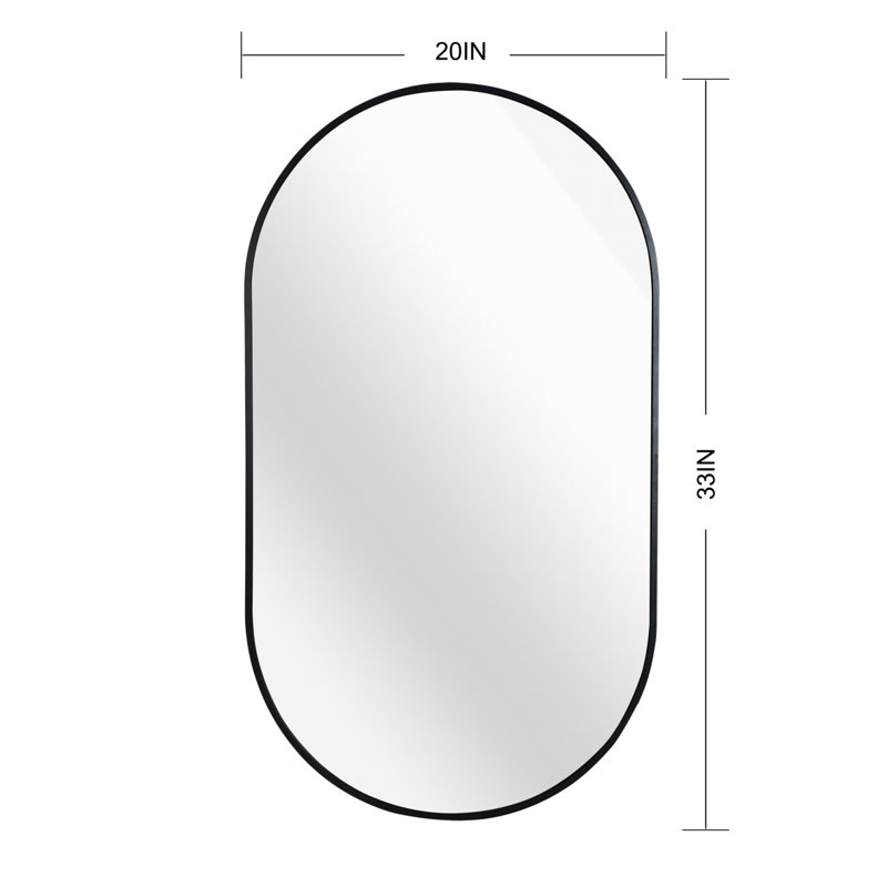 Miroir ovale en métal 20 pouces, 20 po x 33 po, Noir