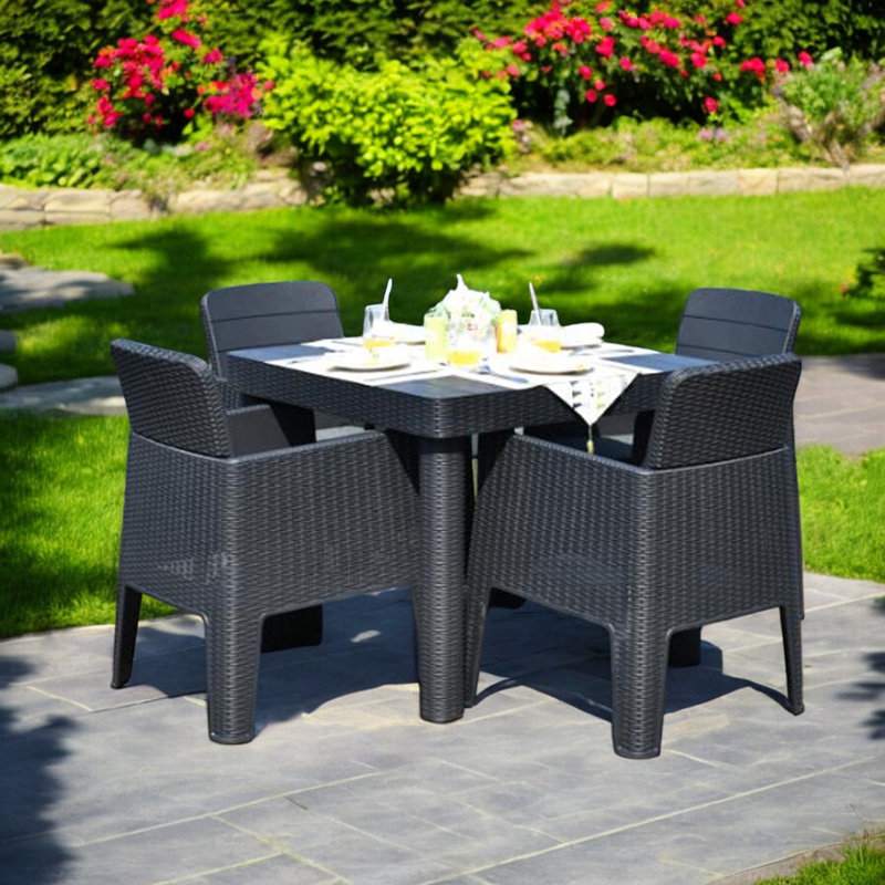 Faro Black 5 pcs Square Dining Set including seat cushions
