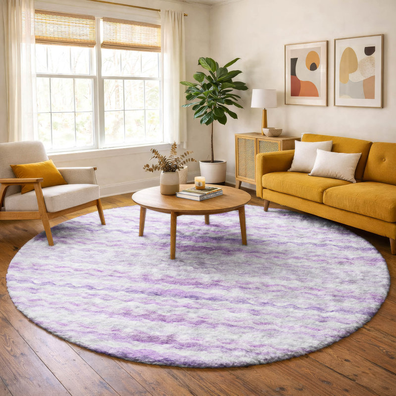 Premium Machine Washable Dream Shag ADS195 Ribbons Rug, 8' Round, Purple