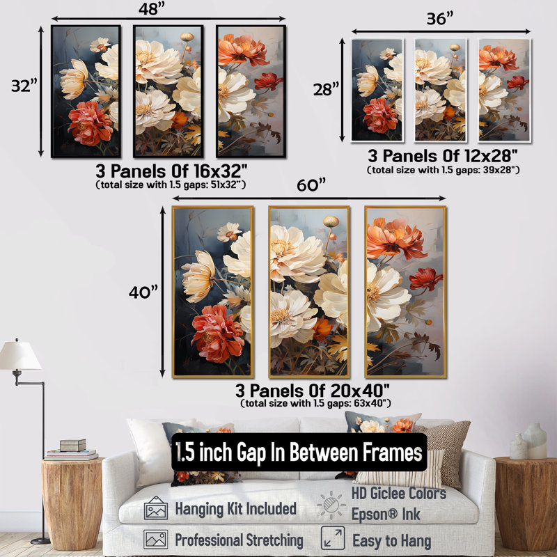 «Vintage Marigold Petal Embrace I», art mural souci, Cadre flottant blanc, H 40 po x l 60 po x P 1 po