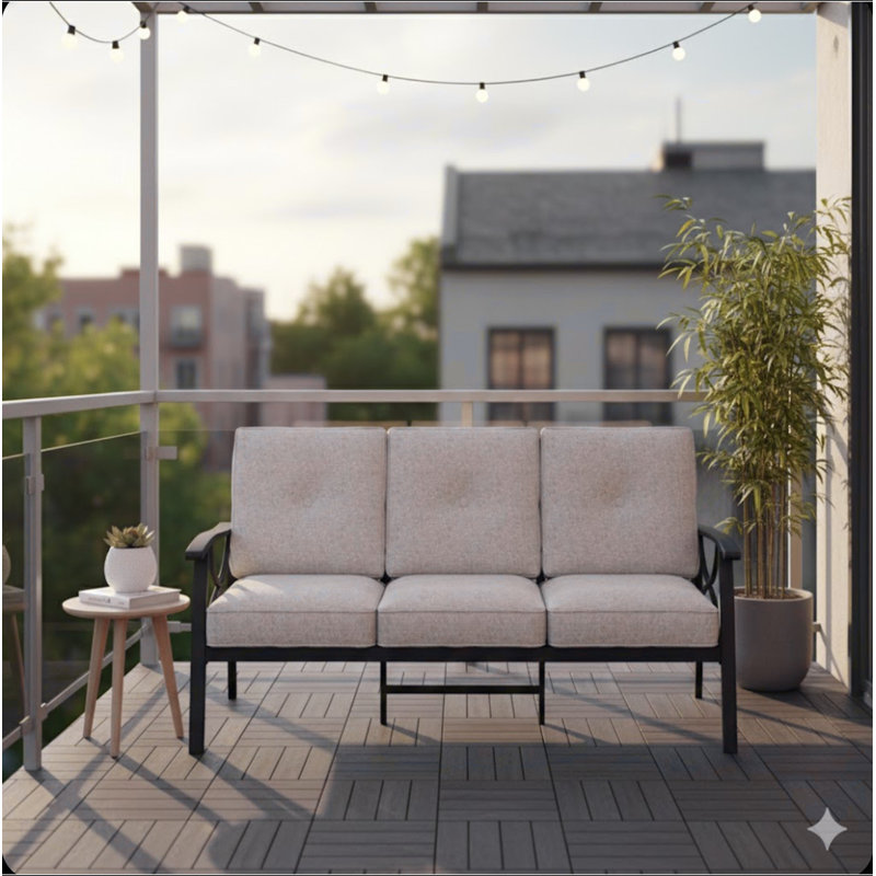 70 Inches All-Weather Metal 3-Seat Patio Sofa, Beige