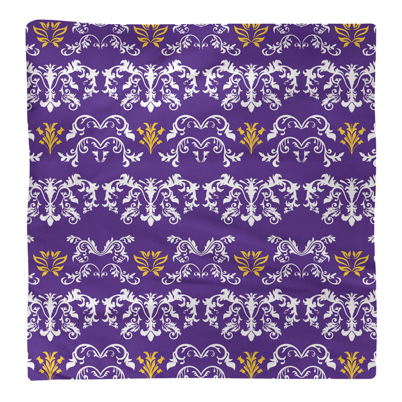 Damask Square Napkin, White/Purple/Gold, Cotton, 10" W x 10" L