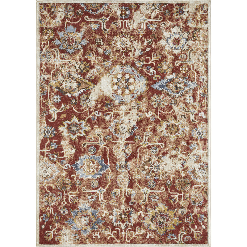 Tapis orange en polypropylène tissé à la main Raashi, Rectangle 5 pi 3 po x 7 pi 3 po