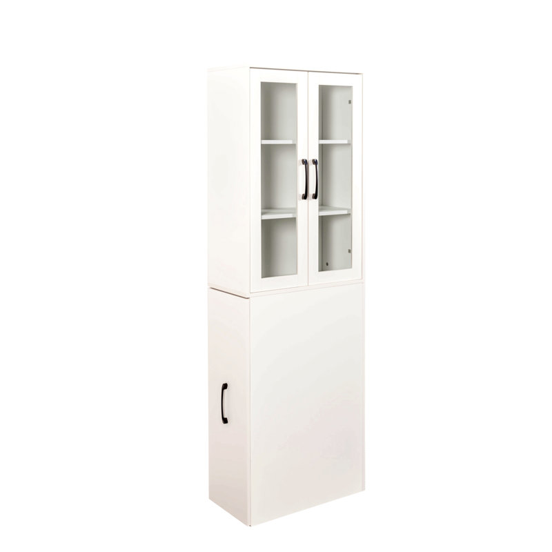 70.87" H Display Storage  Cabinet , 4 Tier Multi-Functional Pull-Out Multi-Tier Storage Shelf & 2 Glass Doors, Modern Wooden Tall Bookshelf Bookcase For Living Room Home Office
