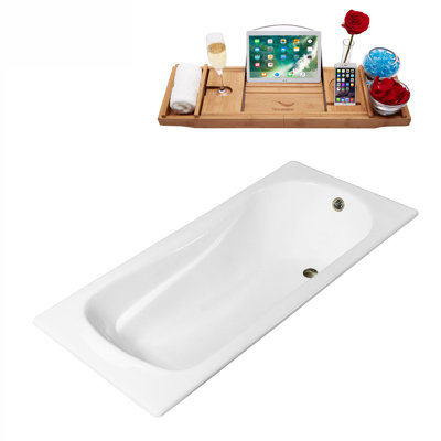 59" Streamline Drop-In Soaking Cast Iron Bathtub With Bamboo Tray