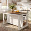 Îlot de cuisine de 140 cm (55,12 pouces) avec étagères de rangement ouvertes, style champêtre, blanc et brun