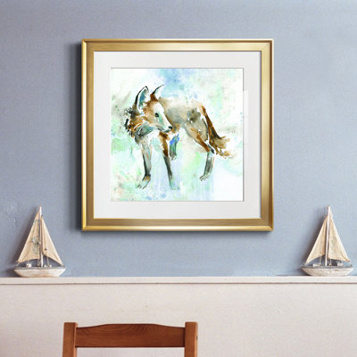Renard sur fond bleu - peinture encadrée