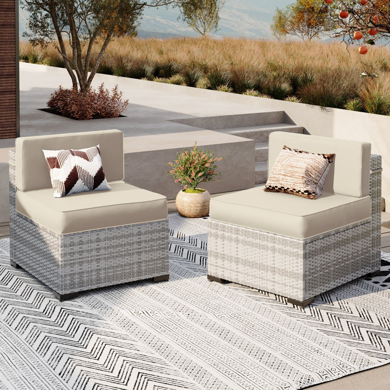 Outdoor 2-Person Patio Single Chairs Sectional with Cushion, White