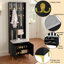 Modern Ribbed Hall Tree With Shoe Storage, Hallway Unit With Padded Bench, Hall Stand With 8 Gold Hooks-821619102
