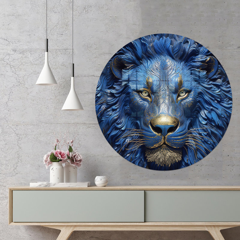 Abstrait art mural en verre avec motif de lion bleu abstrait pour une touche de décoration intérieure unique et saisissante