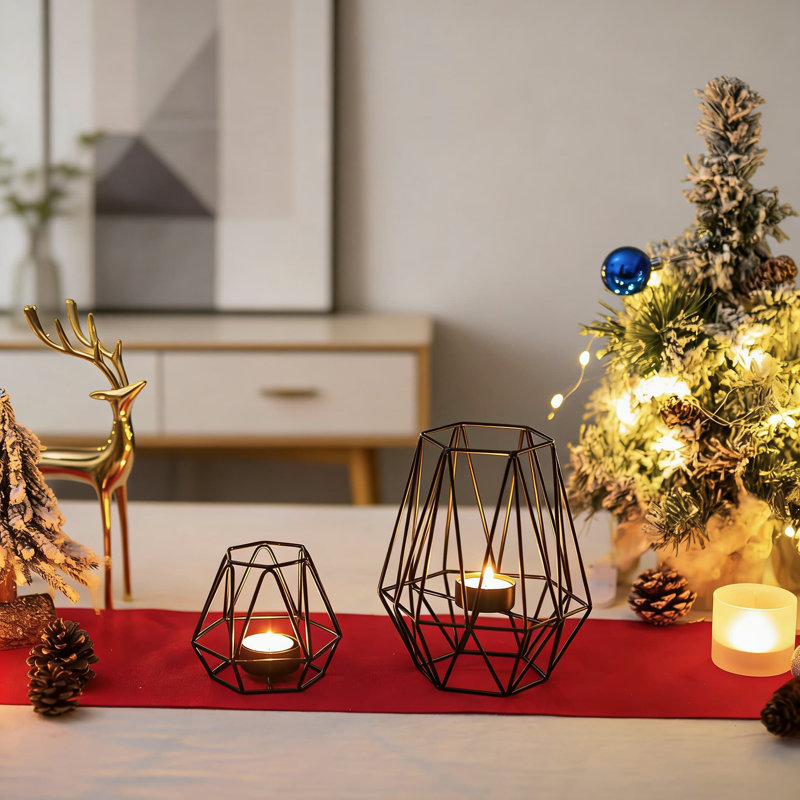 Ensemble de 2 bougeoirs géométriques en métal, lumière, décoration de maison moderne pour centre de table de salle à manger, salon, mariage et cheminée