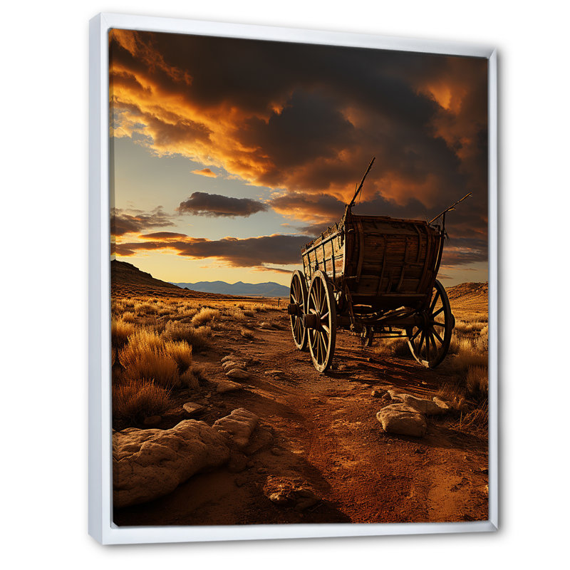Vieux chariot américain dans l'horizon du Texas I, Cadre flottant blanc, H 32 po x l 24 po x P 1 po