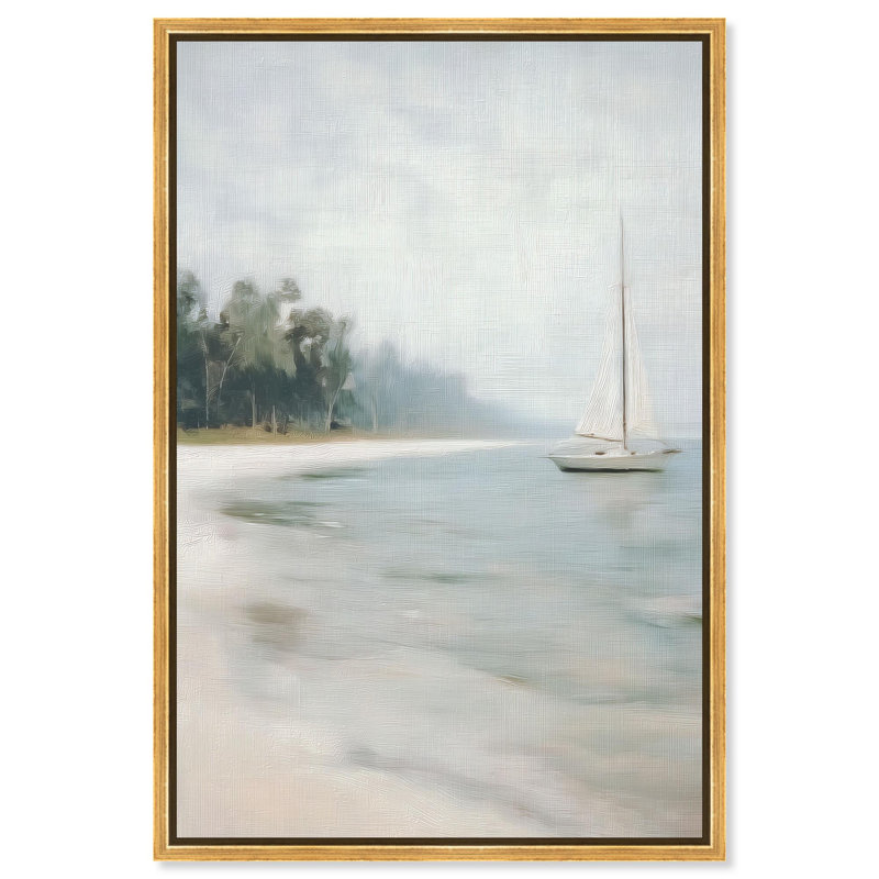 Décoration murale "White Sail II" par Art Remedy, cadre doré, 30 x 45, H 46 po x l 31 po, Encadrement doré