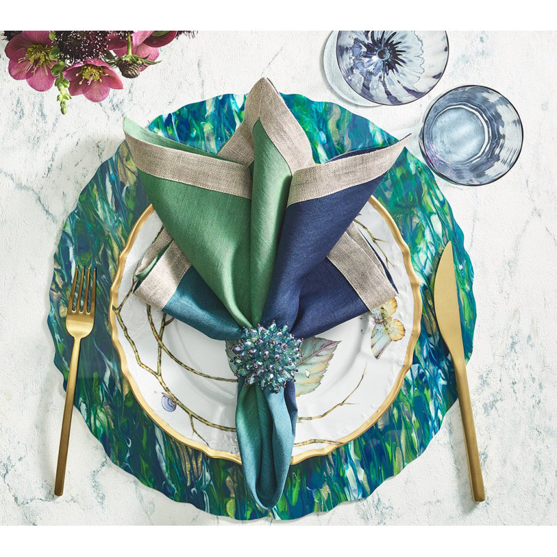 Dip Dye Linen Napkin, Navy/Green