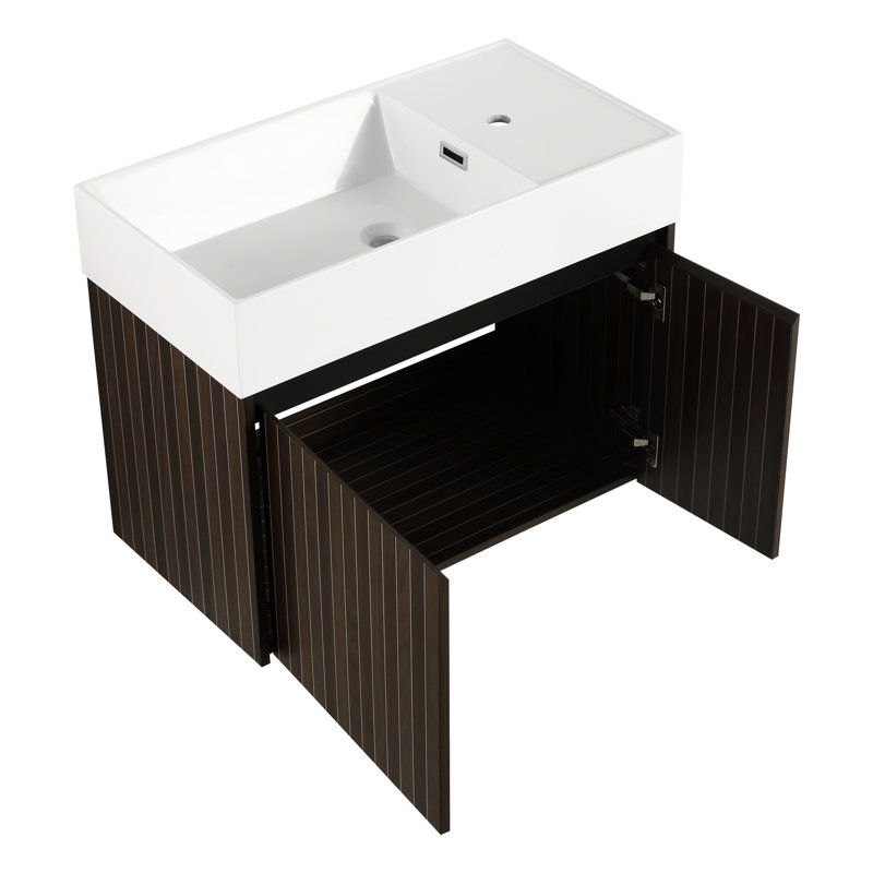 Meuble-lavabo de 30 po avec lavabo, portes à fermeture en douceur, armoire de salle de bain de style moderne, lavabo en résine, grand espace de rangement