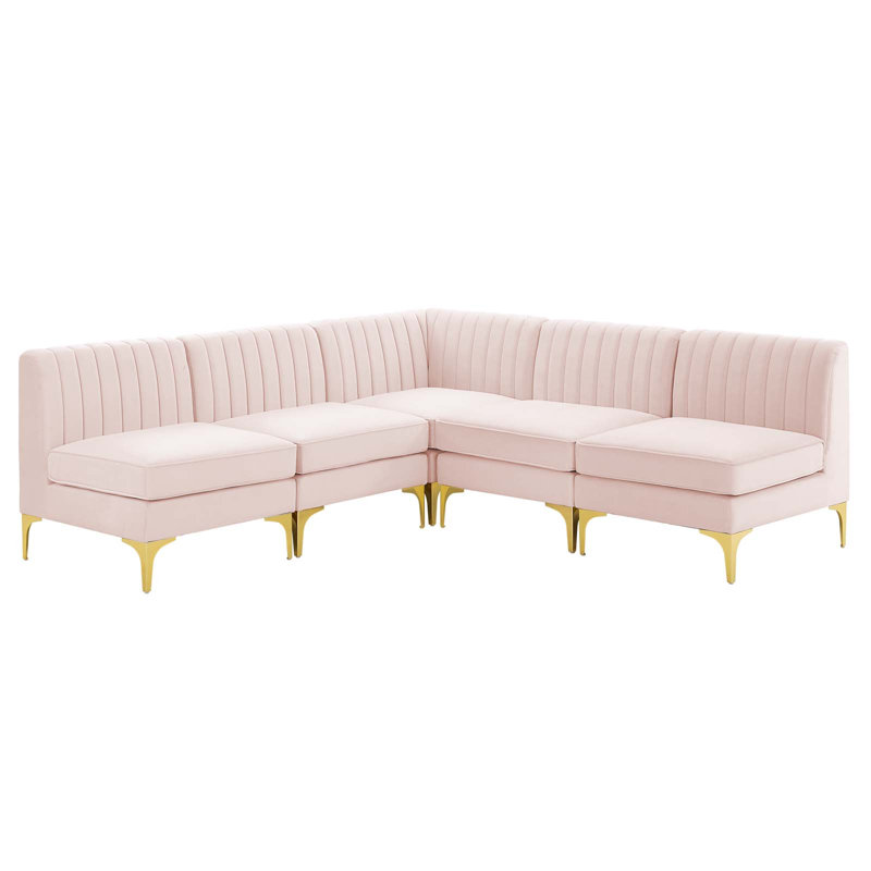 Canapé modulaire en velours 5 pièces Triumph Channel, Rose