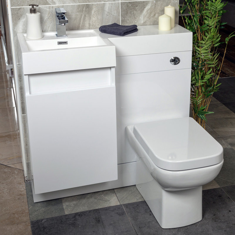 900 mm Freestanding Combined Vanity Unit with Integrated Basin, Gloss White