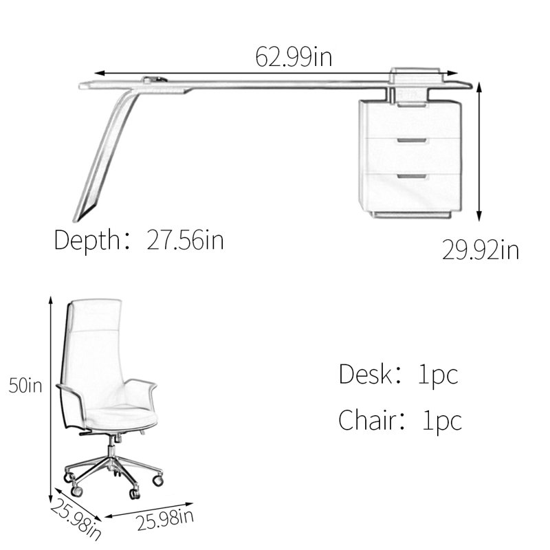 Bureau en acier fritté en acier inoxydable, Gris / Blanc, H 29,92 po x l 62,99 po x P 27,56 po