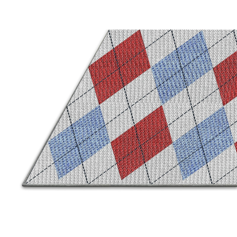 Tapis rouge / bleu / gris clair tissé à la machine, Rectangle 5 pi x 7 pi