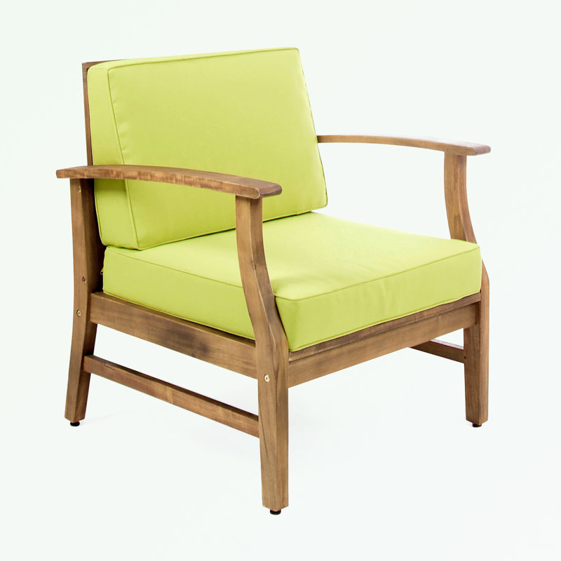 Ensemble de 2 chaises longues de patio avec pieds robustes et coussin moelleux, Vert, Naturel