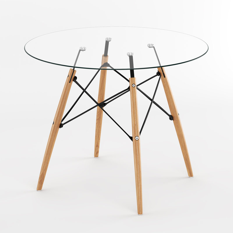 Eiffel Glass Round Dining Table, 29.5"H x 32"L x 32"W
