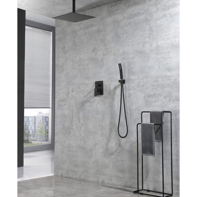 Douche de plafond en nickel brossé - tête de 16 po et à main, système en laiton nickelé, fabriqué