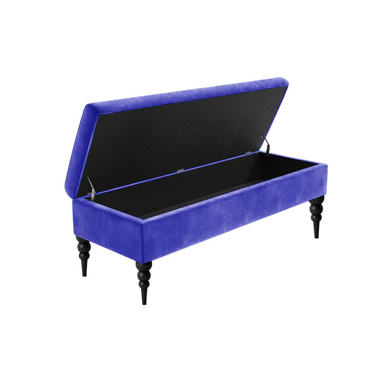 Safar Plain Upholstered Bench – Naples Shoe Bench Footstool with Storage & Turned Wooden Legs, Blue Naple