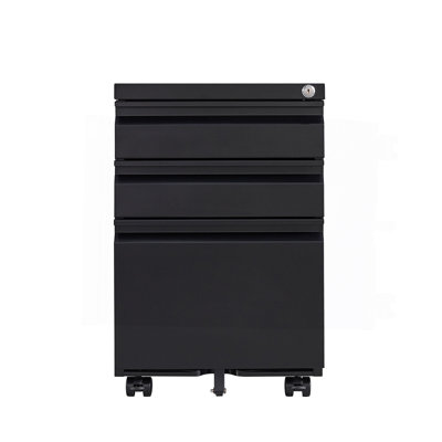 3-Drawer Mobile Filing Cabinet With Lock, Office Storage Filing Cabinet Of Legal/Letter Size, Metal Filing Cabinet To Be Installation Required (Black)