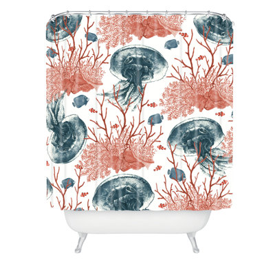 Rideau de douche simple corail et jellyfish belle13
