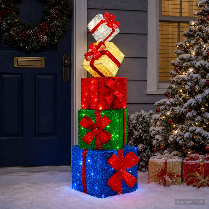 Lighted Gift Box, Multicolour Fabric