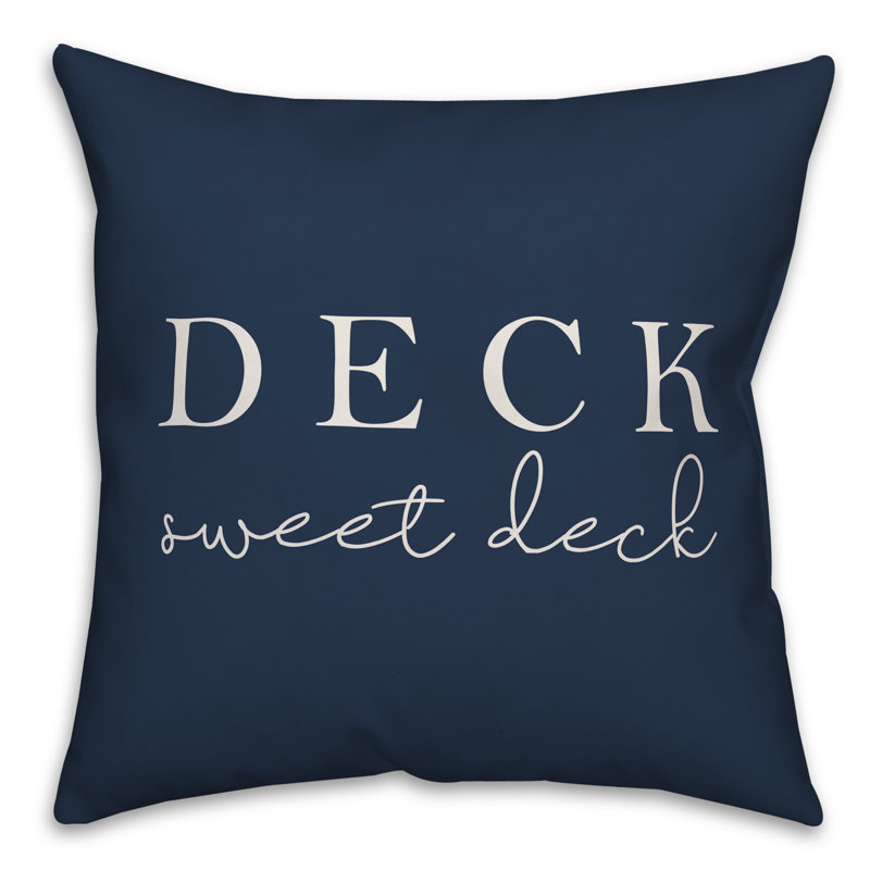 Textual Outdoor Throw Pillow, 16" H x 16" W, Navy