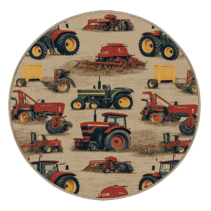Machine Washable Transportation Beige Area Rug, Round 5'