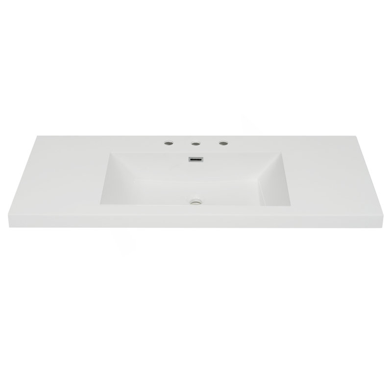 Lavabo de 47 po en résine pour meuble-lavabo, lavabo de salle de bain avec 3 trous de robinet, comptoir de meuble-lavabo seulement, blanc éclatant