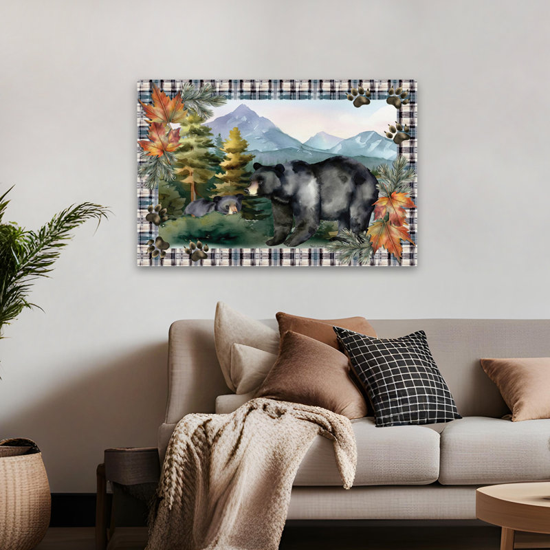 Ours noir avec un ourson caché - Art contemporain, H 48 po x l 32 po