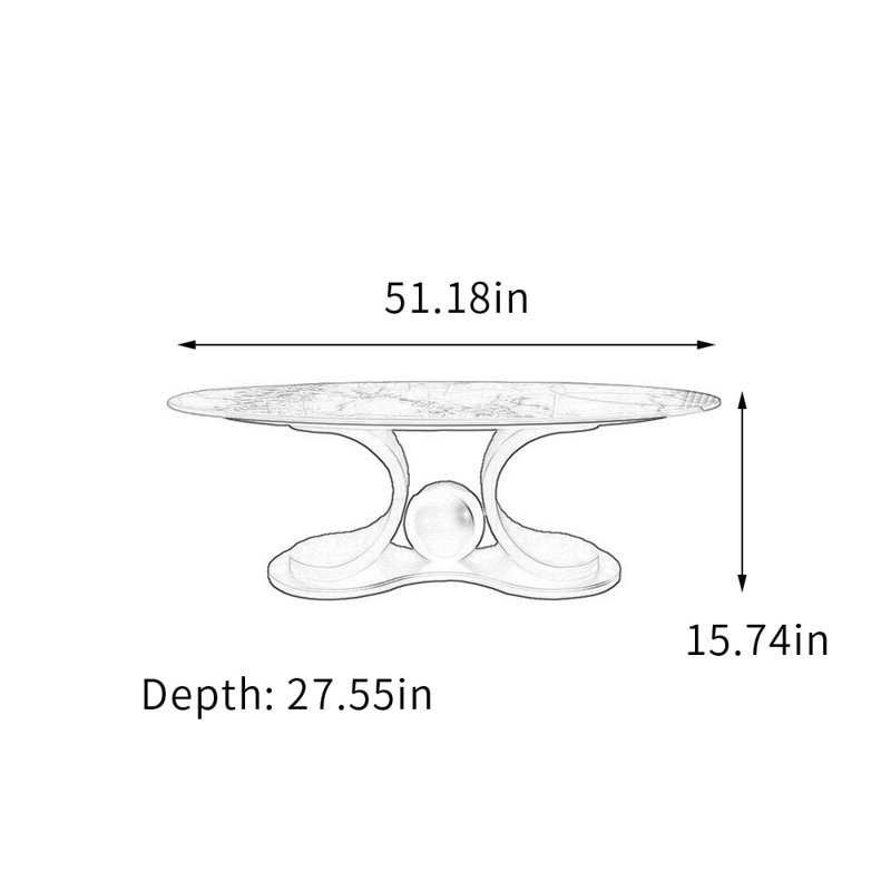 Table basse ovale Modern Fashion Home, 15,74 po H x 51,18 po L x 27,55 po l, Blanc / Gris, Noir