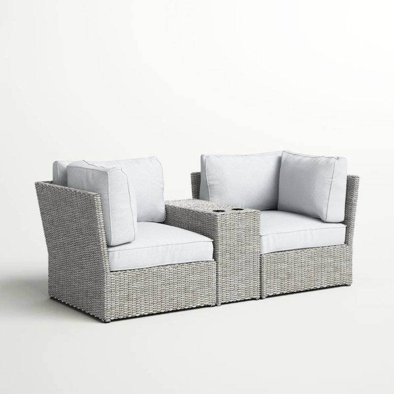 Fully Assembled Patio For 2 People, 3 With 6 Foam-filled Gray Cushions, Side Table Built-in Cup Holders, Weather- , Quick Installation Outdoor Seating Group And Table, Aluminum Frame In Ready To Use