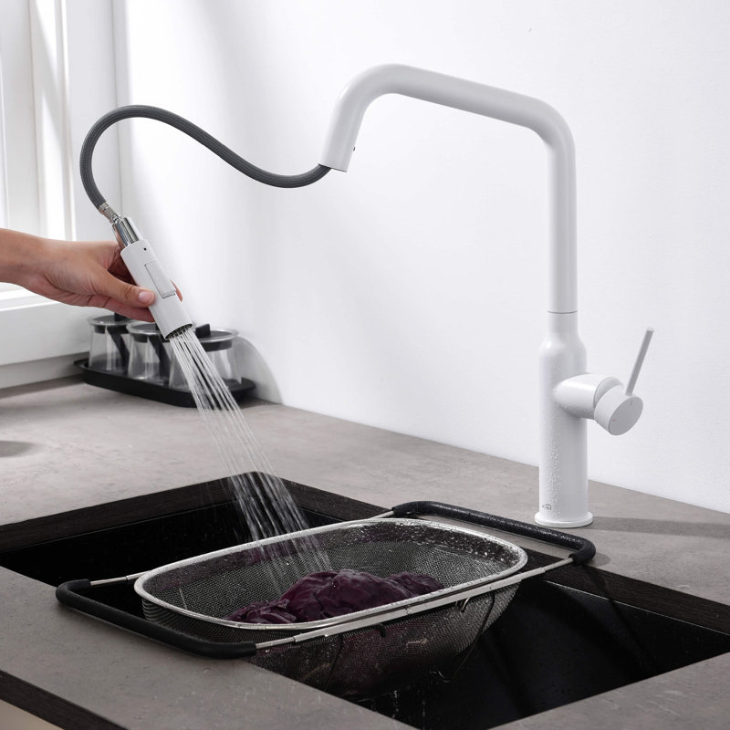 KIBI Macon Pull Down Kitchen Faucet, Without Soap Dispenser, Matte White