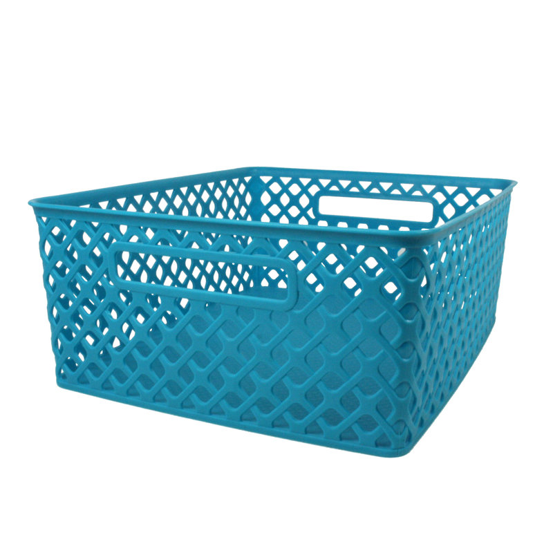 Medium Blue Durable Plastic Woven Storage Basket