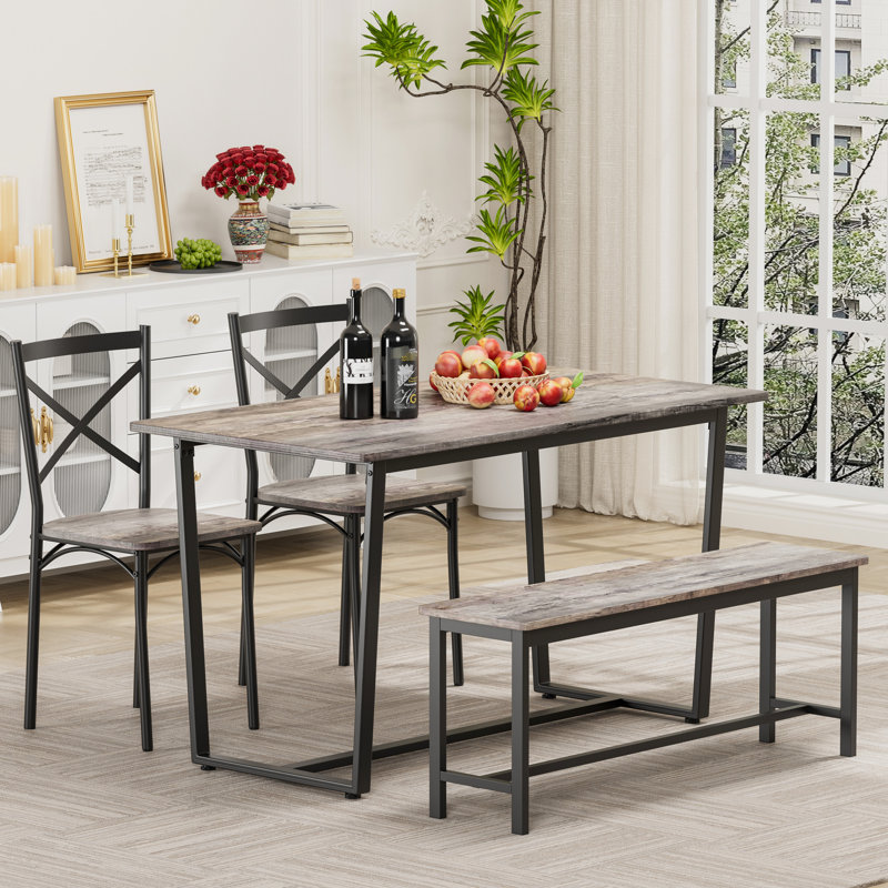Table et chaise de salle à manger quatre pièces avec élégance industrielle, acier gris, facile à entretenir, convient aux repas en famille