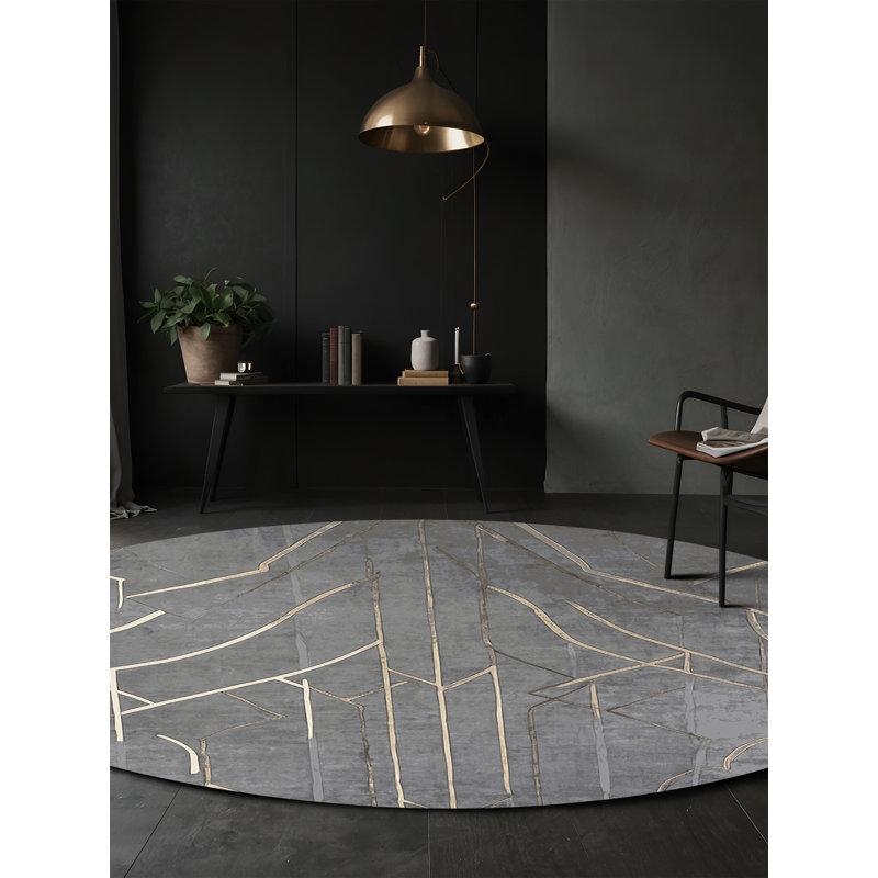 Machine Washable Grey Area Rug, Round 7'