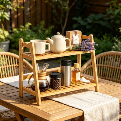 Bamboo 2-Tier Countertop Organizer for Matcha & Coffee Stations