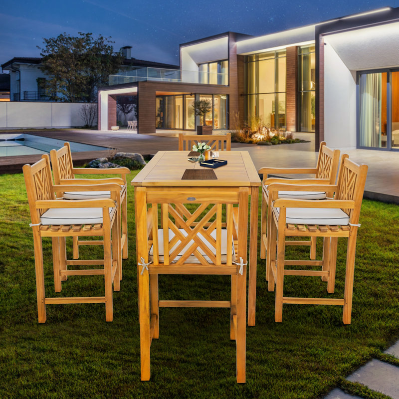 6 - Person Teak Wood Patio Dining Set with Rectangular Table , Cushions Included