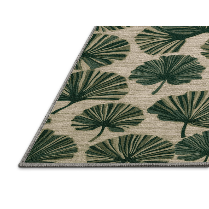 Machine Washable Botanical Gray Area Rug